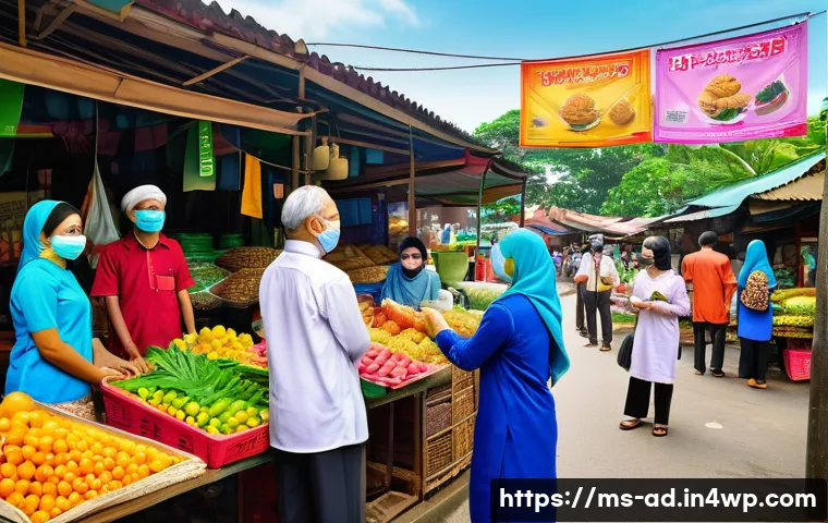 마이크로 프랜차이즈와 지역사회 발전 - A vibrant Malaysian local market scene featuring diverse micro franchise entrepreneurs operating sma...