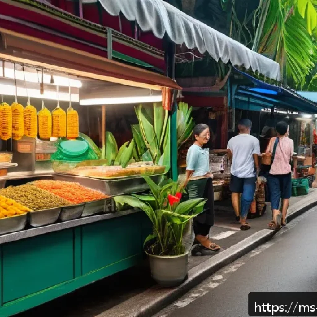 마이크로 프랜차이즈와 창업 교육 - A vibrant Malaysian micro-business street market scene during the daytime, featuring young entrepren...