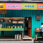 마이크로 프랜차이즈와 고객 경험 혁신 - A vibrant street scene in a Malaysian urban neighborhood featuring a small, welcoming micro franchis...