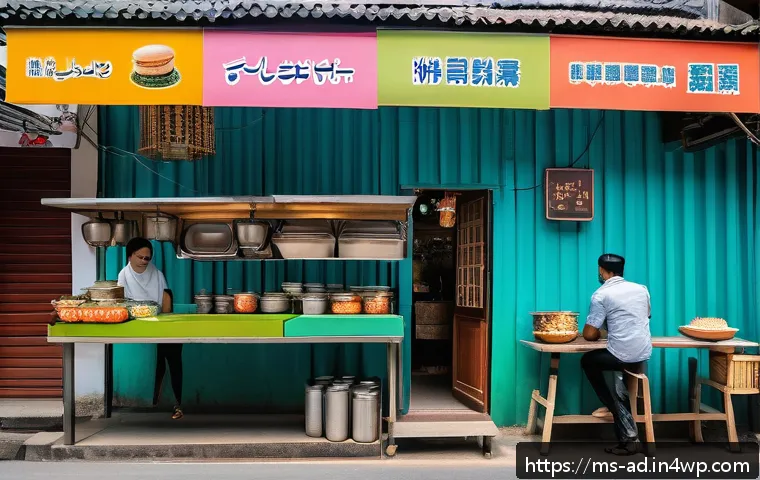 마이크로 프랜차이즈와 고객 경험 혁신 - A vibrant street scene in a Malaysian urban neighborhood featuring a small, welcoming micro franchis...